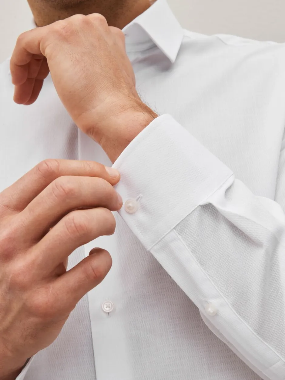 Formele Overhemden|Shirts|Next Wit - Normale Pasvorm - Onderhoudsvriendelijk, getextureerd, slim fit overhemd met enkele manchet