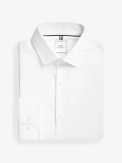 Formele Overhemden|Shirts|Next Wit - Normale Pasvorm - Onderhoudsvriendelijk, getextureerd, slim fit overhemd met enkele manchet