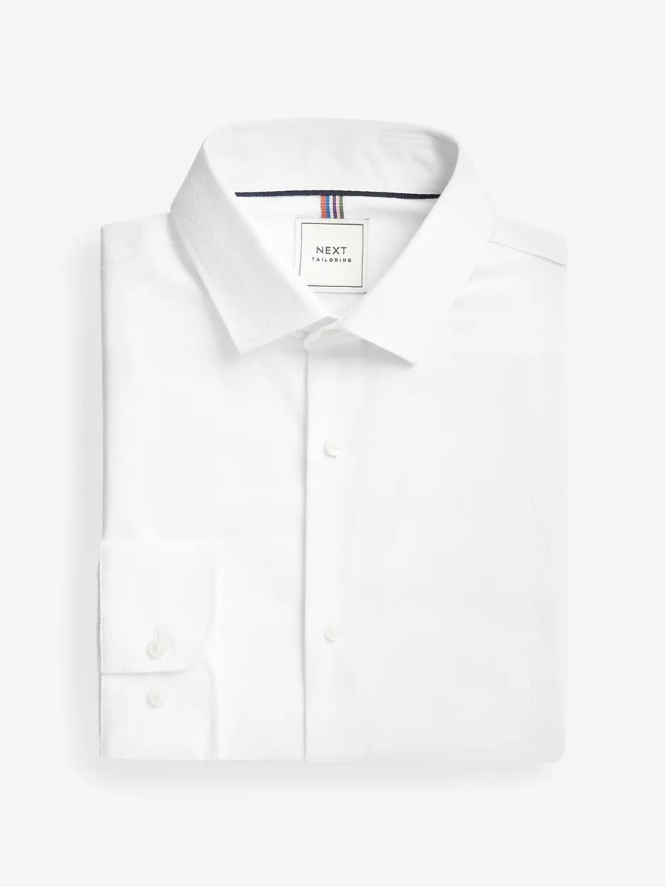 Formele Overhemden|Shirts|Next Wit - Normale Pasvorm - Onderhoudsvriendelijk, getextureerd, slim fit overhemd met enkele manchet