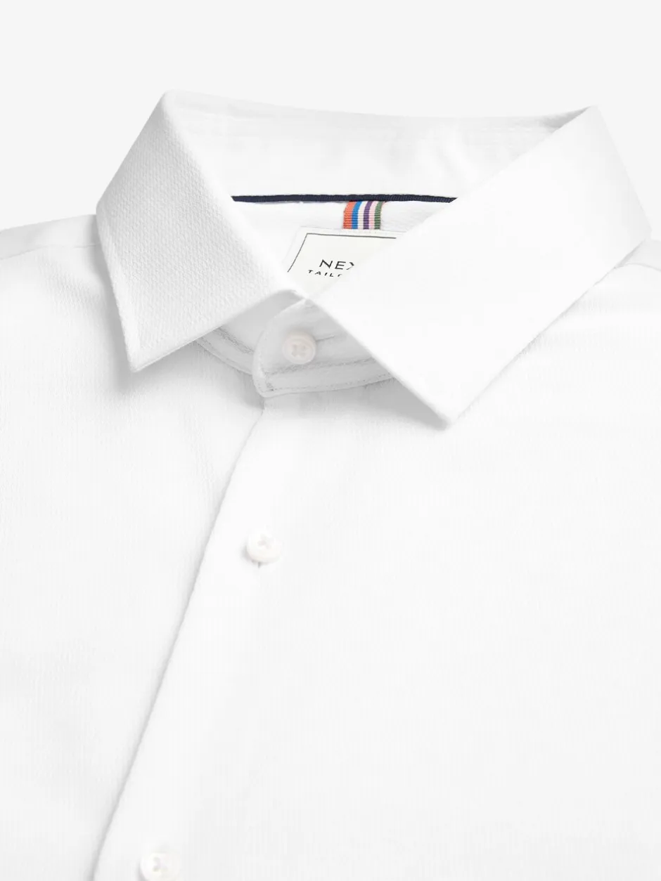 Formele Overhemden|Shirts|Next Wit - Normale Pasvorm - Onderhoudsvriendelijk, getextureerd, slim fit overhemd met enkele manchet