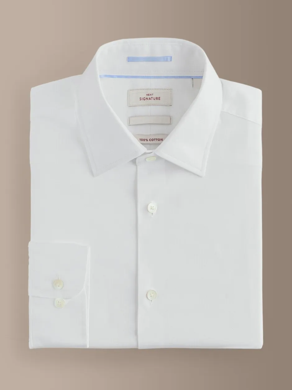 Formele Overhemden|Next Wit - Normale Pasvorm - Signature Textured Long Sleeve Shirt