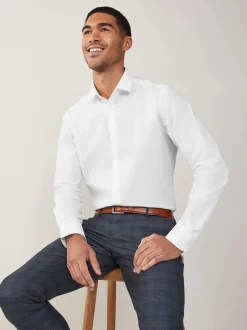 Formele Overhemden|Shirts*Next Wit - Normale Pasvorm - Strijkvrij net overhemd met enkele manchet