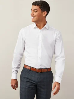 Formele Overhemden|Shirts*Next - Normale Pasvorm - Strijkvrij net overhemd met dubbele manchet Wit