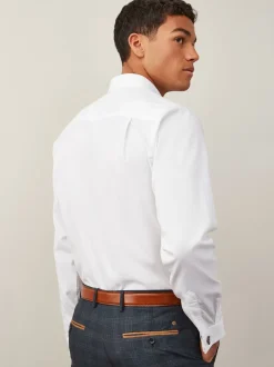 Formele Overhemden|Shirts*Next - Normale Pasvorm - Strijkvrij net overhemd met dubbele manchet Wit