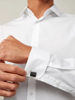Formele Overhemden|Shirts*Next - Normale Pasvorm - Strijkvrij net overhemd met dubbele manchet Wit
