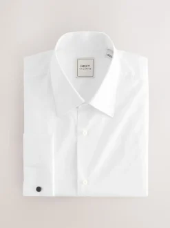 Formele Overhemden|Shirts*Next - Normale Pasvorm - Strijkvrij net overhemd met dubbele manchet Wit