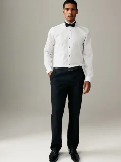 Formele Overhemden*Next Wit - Normale Pasvorm - Textured Double Cuff Long Sleeve Shirt With Wing Collar And Bow Tie Pack