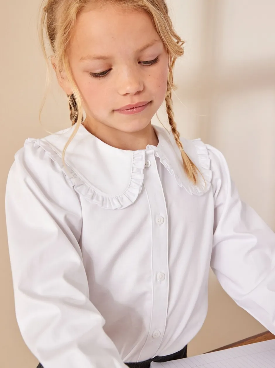 Overhemden En Blouses|Next Wit - Premium schoolblouse met stretch, kraag met ruches en lange mouwen (3-14jr)