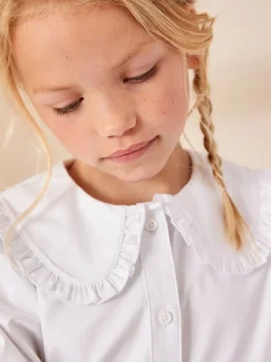 Overhemden En Blouses|Next Wit - Premium schoolblouse met stretch, kraag met ruches en lange mouwen (3-14jr)