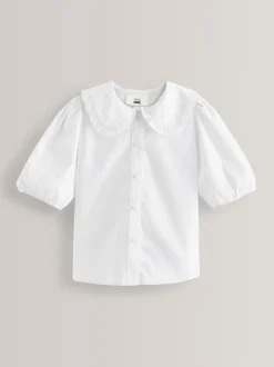 Overhemden En Blouses*Next Wit - Premium schoolblouse met kraag met ruches en hoog aandeel katoen (3-14 jr)