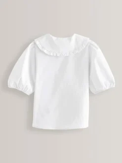 Overhemden En Blouses*Next Wit - Premium schoolblouse met kraag met ruches en hoog aandeel katoen (3-14 jr)