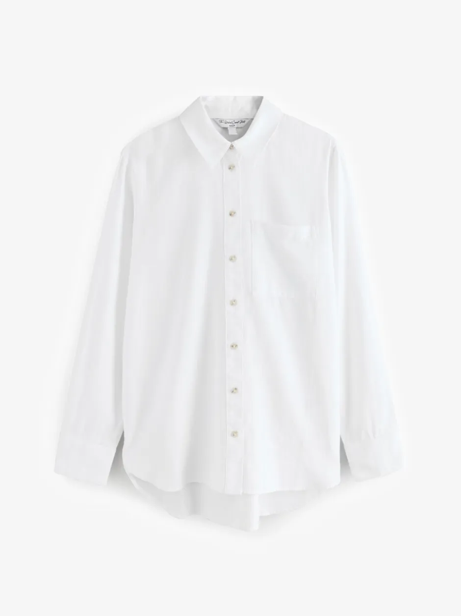 Blouses En Overhemden*Next - Ruimvallend 100% katoenen button-down casual overhemd met lange mouwen Wit