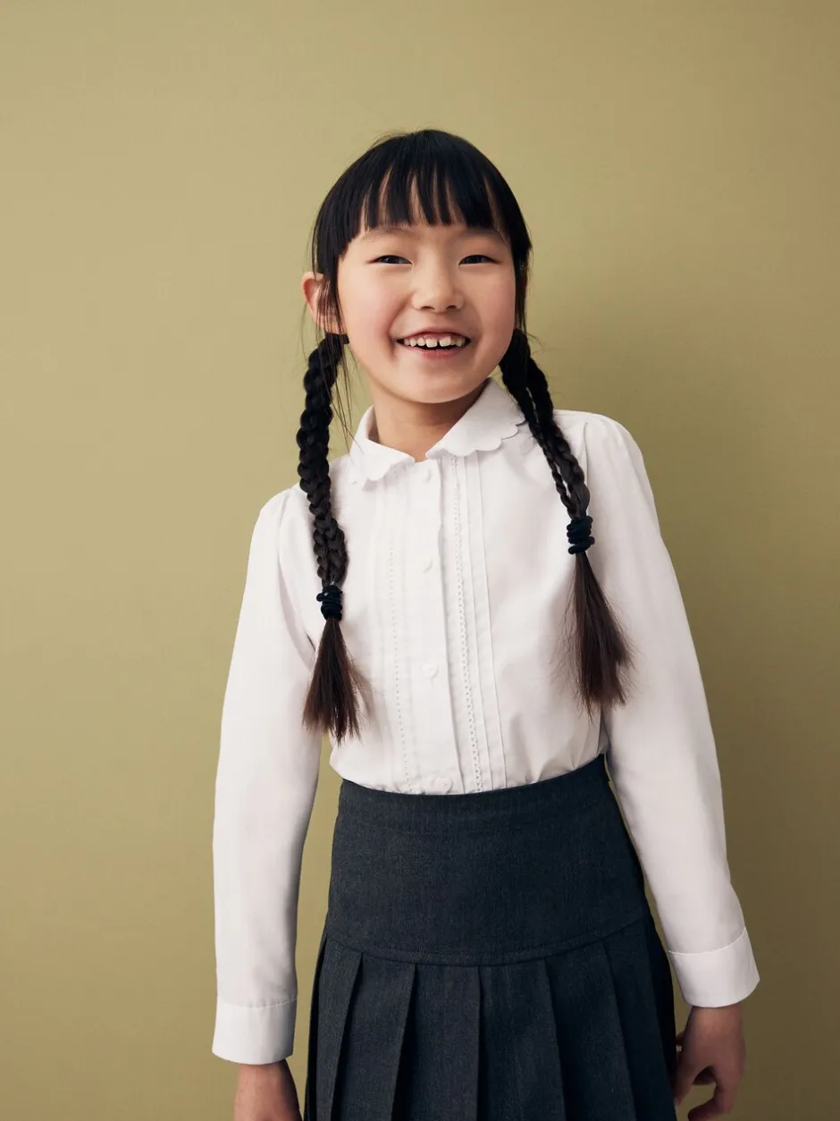 Overhemden En Blouses*Next Wit - Schoolblouse met lange mouwen en gegolfde kantafwerking (3-14 jr)