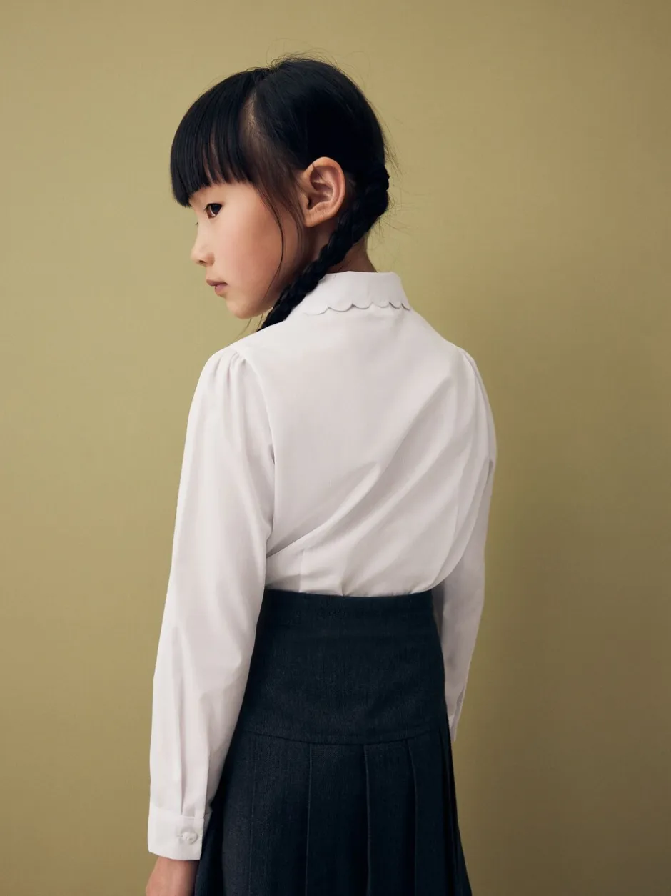 Overhemden En Blouses*Next Wit - Schoolblouse met lange mouwen en gegolfde kantafwerking (3-14 jr)