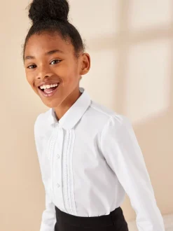 Schoolkleding|Overhemden En Blouses*Next Wit - Schoolblouse met lange mouwen en kantafwerking (3-14 jr)