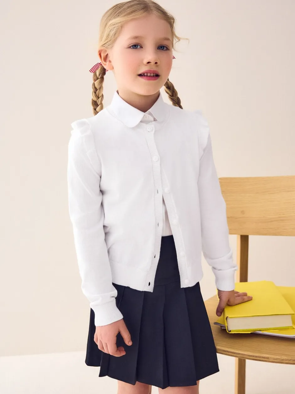 Schoolkleding|Gebreide Kleding|Next Wit - Schoolvest met hoog katoengehalte en ruches op de schouders (3-16 jr)