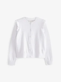 Schoolkleding|Gebreide Kleding|Next Wit - Schoolvest met hoog katoengehalte en ruches op de schouders (3-16 jr)