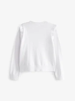 Schoolkleding|Gebreide Kleding|Next Wit - Schoolvest met hoog katoengehalte en ruches op de schouders (3-16 jr)