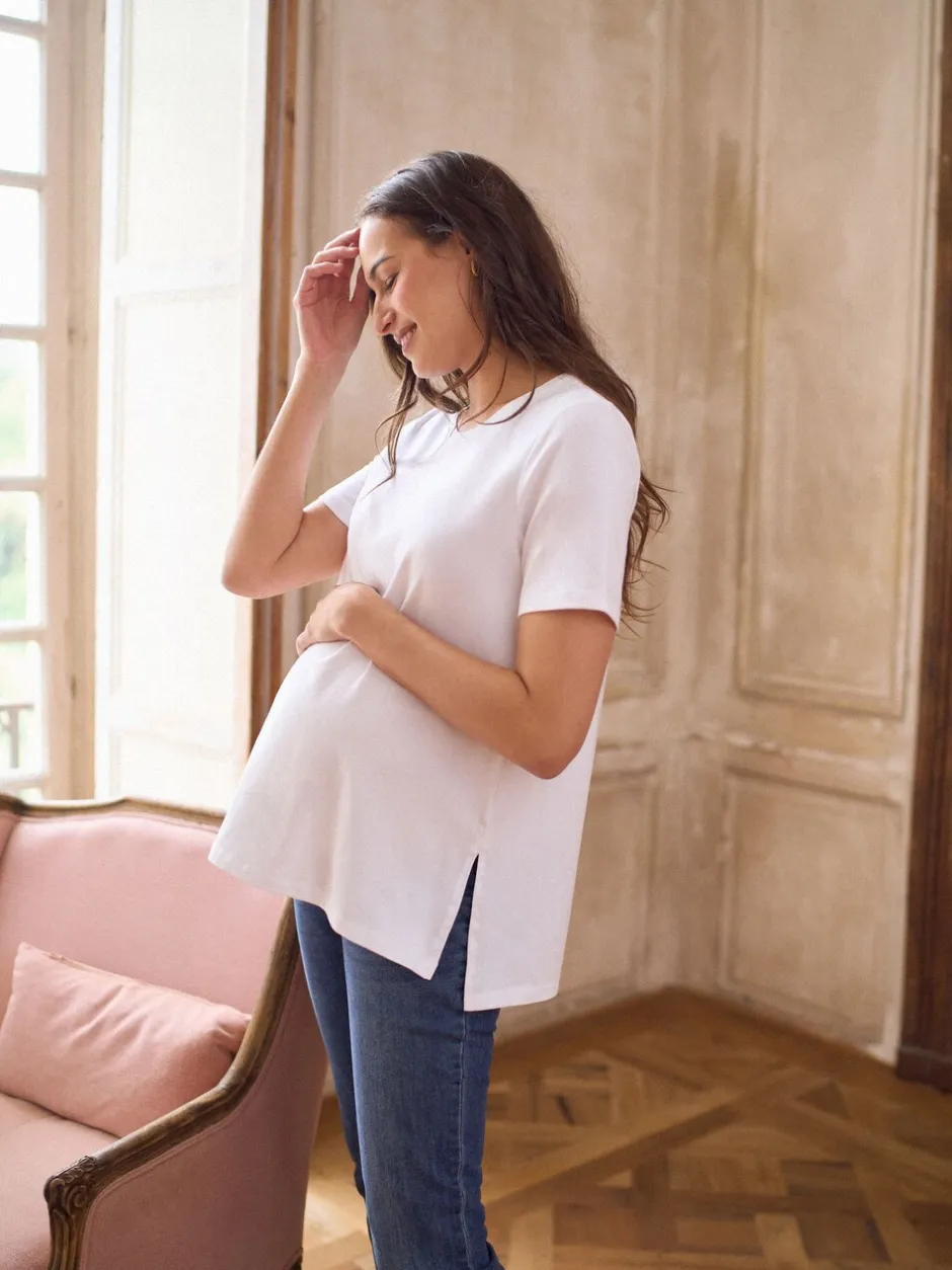 Loungewear|Tops En T-Shirts|Seraphine - Maternity Short Sleeve Cotton Modal T-Shirt Wit