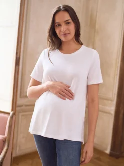 Loungewear|Tops En T-Shirts|Seraphine - Maternity Short Sleeve Cotton Modal T-Shirt Wit