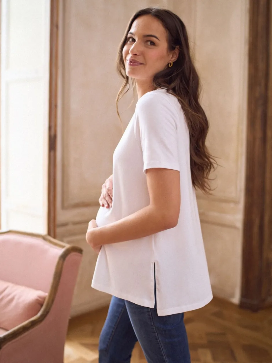 Loungewear|Tops En T-Shirts|Seraphine - Maternity Short Sleeve Cotton Modal T-Shirt Wit