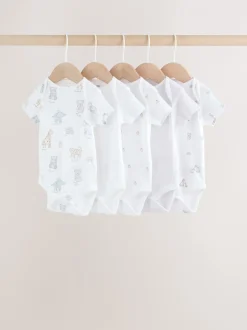 Rompertjes En Hemdjes|Rompertjes En Hemdjes*Next Wit - Set van 5 babyrompertjes met korte mouwen