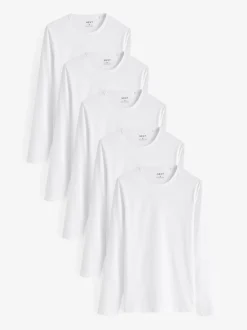 Ondergoed|Ondergoed*Next - Set van 5 T-shirts met lange mouwen en laagjes Wit