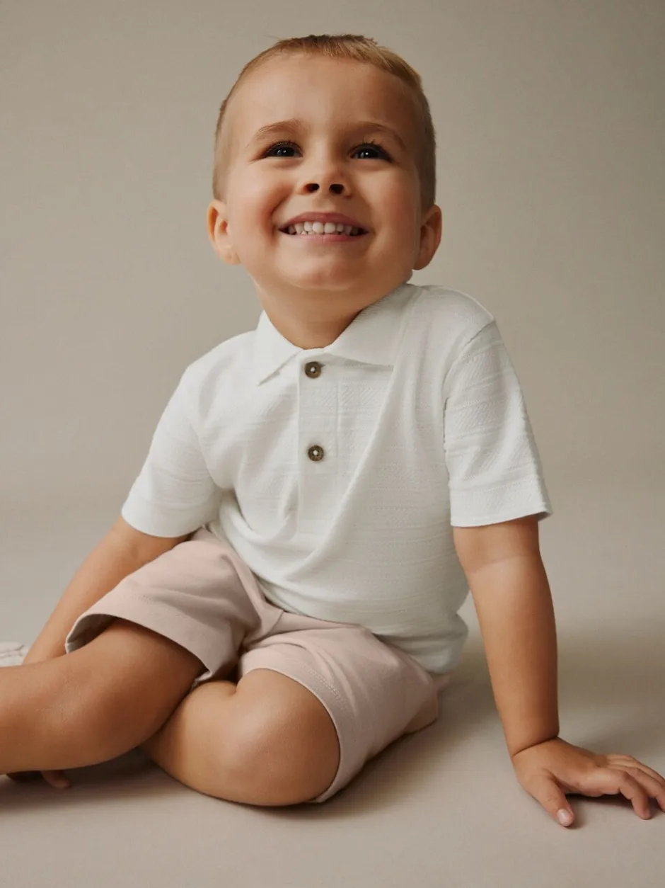 Shorts*Next Wit - Set van poloshirt met textuur en korte mouwen en shorts (3 mnd - 7 jr)