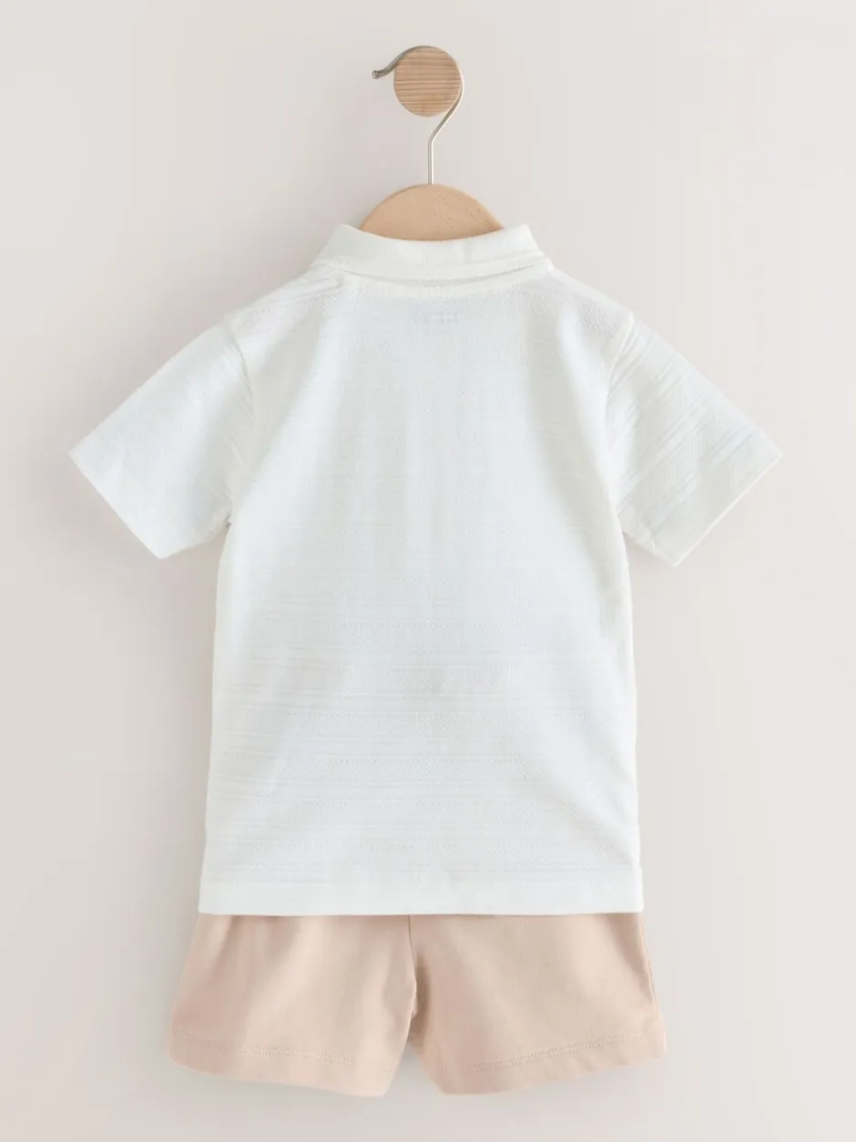 Shorts*Next Wit - Set van poloshirt met textuur en korte mouwen en shorts (3 mnd - 7 jr)