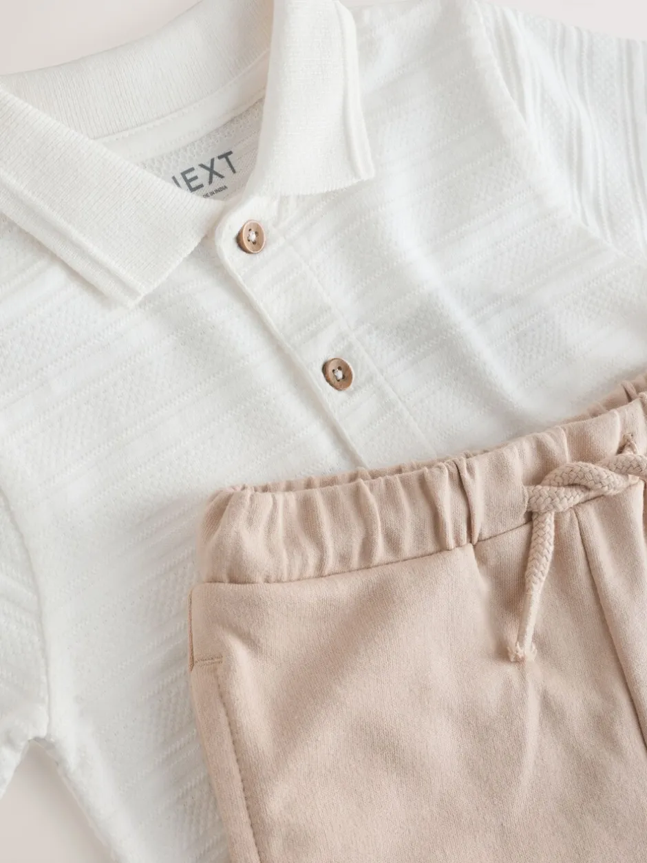 Shorts*Next Wit - Set van poloshirt met textuur en korte mouwen en shorts (3 mnd - 7 jr)