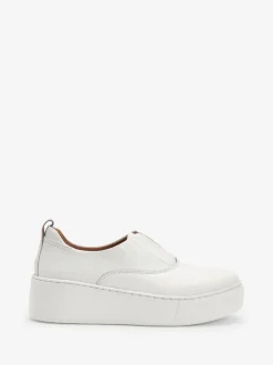 Sneakers|Next Wit - Signature leren sneakers met dikke plateauzolen en sleehak