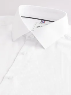 Formele Overhemden|Next - Slim Fit - Eenvoudig te strijken slim fit overhemd met textuur en dubbele manchetten Wit