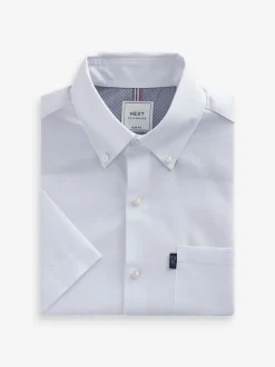 Formele Overhemden|Next - Slim Fit - Gemakkelijk te strijken Oxford overhemd met korte mouwen en knopen Wit