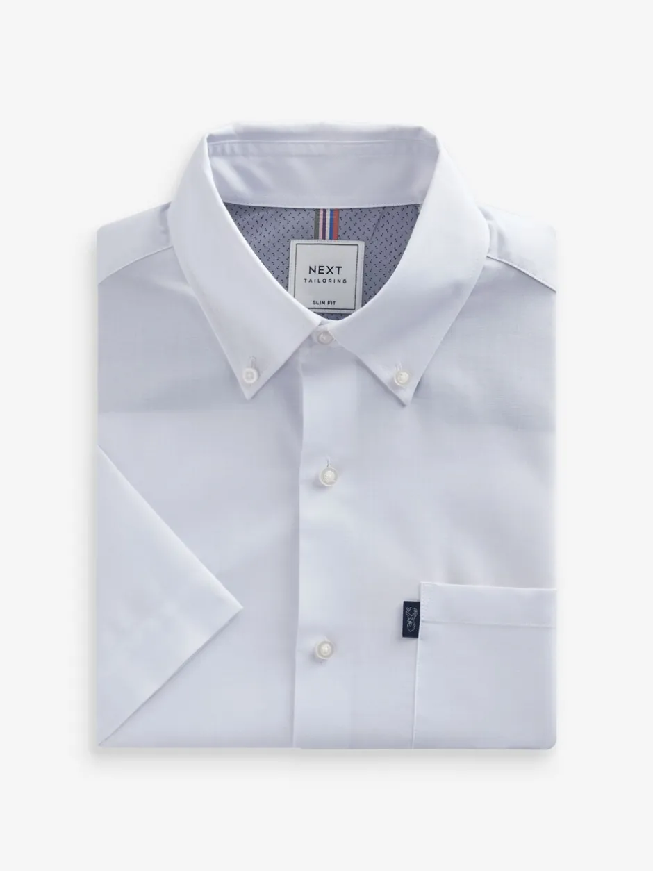 Formele Overhemden|Next - Slim Fit - Gemakkelijk te strijken Oxford overhemd met korte mouwen en knopen Wit