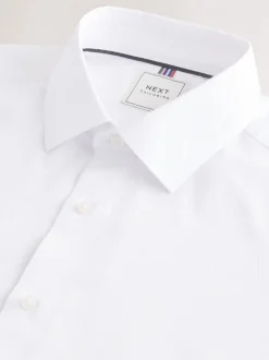 Formele Overhemden|Next Wit - Slim Fit - Onderhoudsvriendelijk, getextureerd, slim fit overhemd met enkele manchet