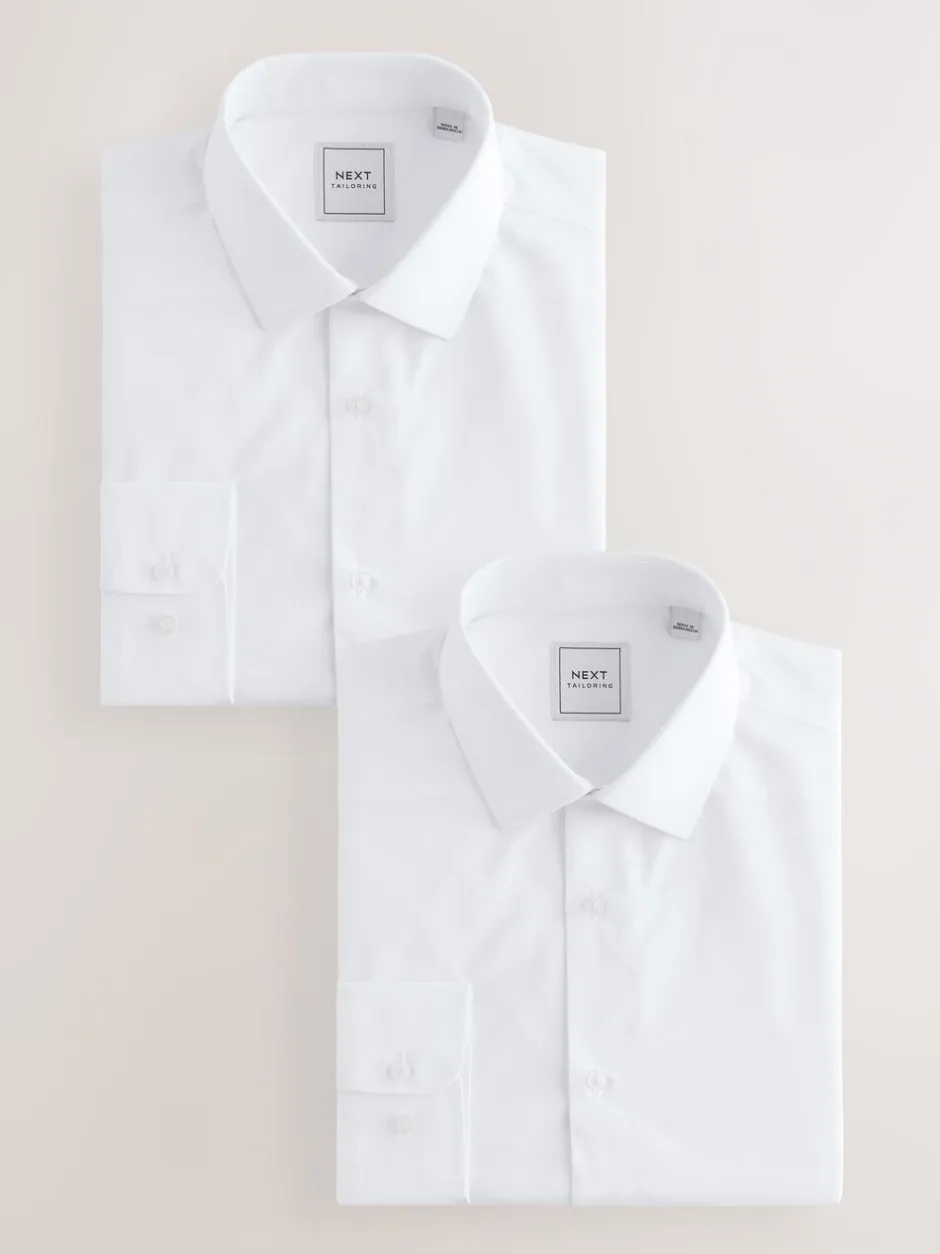 Formele Overhemden|Shirts|Next Wit - Slim Fit - Onderhoudsvriendelijke nette overhemden met lange mouwen met enkele manchetten, verpakking van 2
