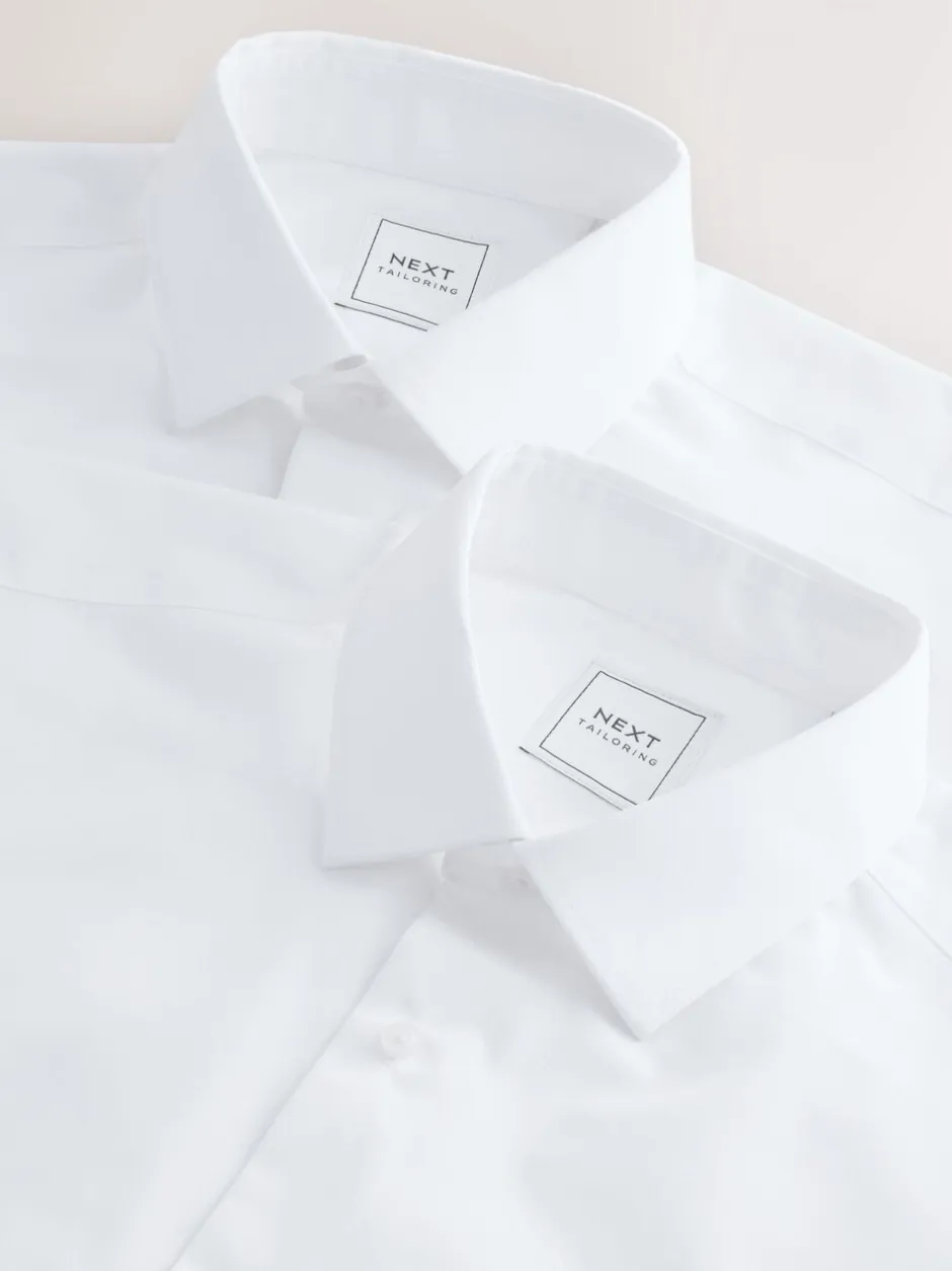 Formele Overhemden|Shirts|Next Wit - Slim Fit - Onderhoudsvriendelijke nette overhemden met lange mouwen met enkele manchetten, verpakking van 2