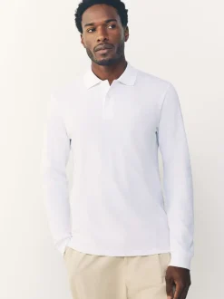 Poloshirts*Next - Slim Fit - Piqué polo met lange mouwen Wit