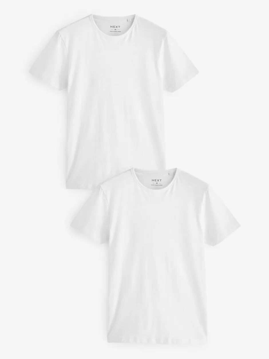 Ondergoed|Ondergoed|Next - Slim Fit - Set van 2 100% katoenen T-shirts met laagjes Wit