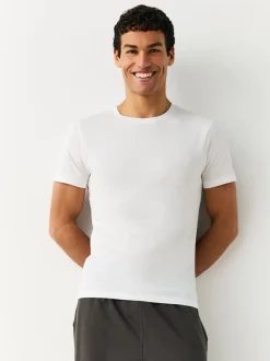 Ondergoed|Ondergoed|Next - Slim Fit - Set van 2 100% katoenen T-shirts met laagjes Wit