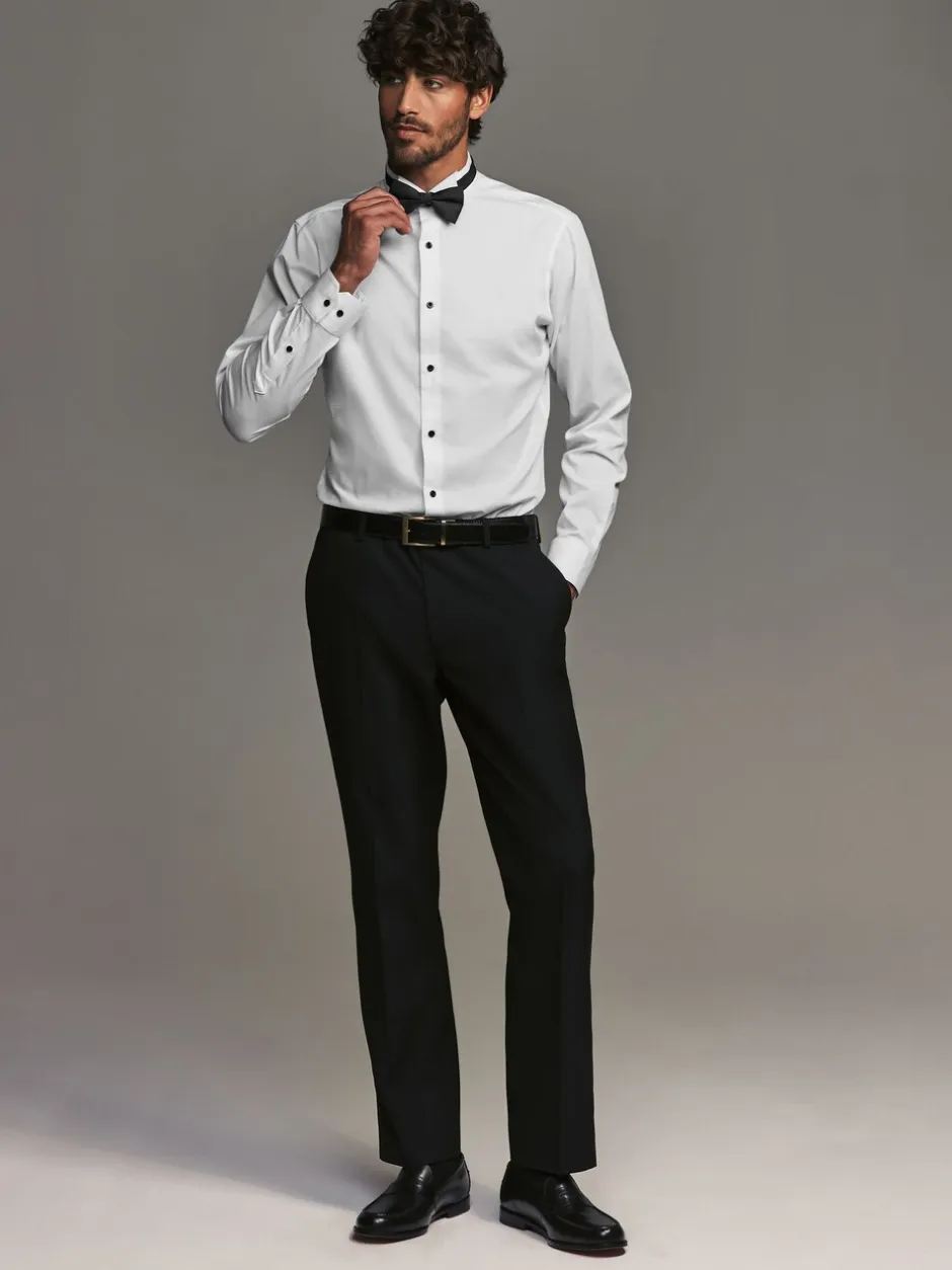 Formele Overhemden|Shirts|Next Wit - Slim Fit - Slim Fit Single Cuff Shirt With Wing Collar And Bow Tie Pack