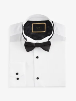 Formele Overhemden|Shirts|Next Wit - Slim Fit - Slim Fit Single Cuff Shirt With Wing Collar And Bow Tie Pack