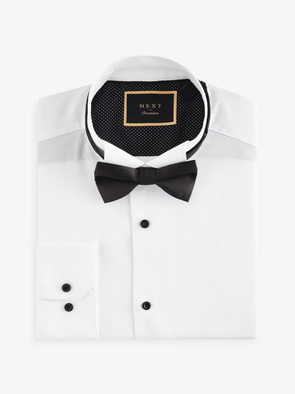 Formele Overhemden|Shirts|Next Wit - Slim Fit - Slim Fit Single Cuff Shirt With Wing Collar And Bow Tie Pack