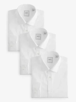 Formele Overhemden|Shirts|Next Wit - Slim Fit - Strijkvrije slimme overhemden met enkele manchet 3 pak