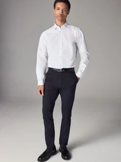 Formele Overhemden|Shirts*Next - Slim Fit - Strijkvrij net overhemd met enkele manchet Wit