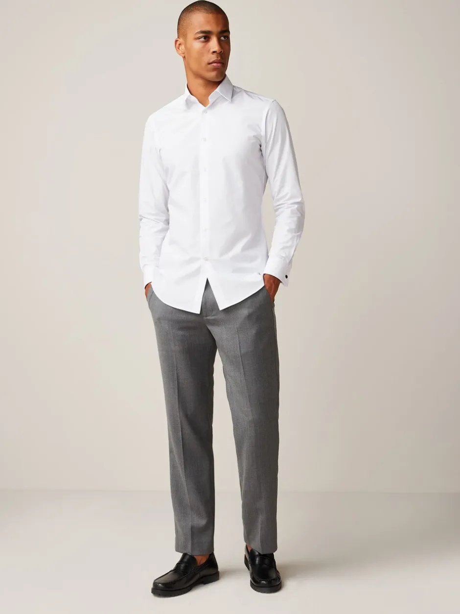 Formele Overhemden|Shirts|Next - Slim Fit - Strijkvrij net overhemd met dubbele manchet Wit
