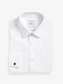 Formele Overhemden|Shirts|Next - Slim Fit - Strijkvrij net overhemd met dubbele manchet Wit