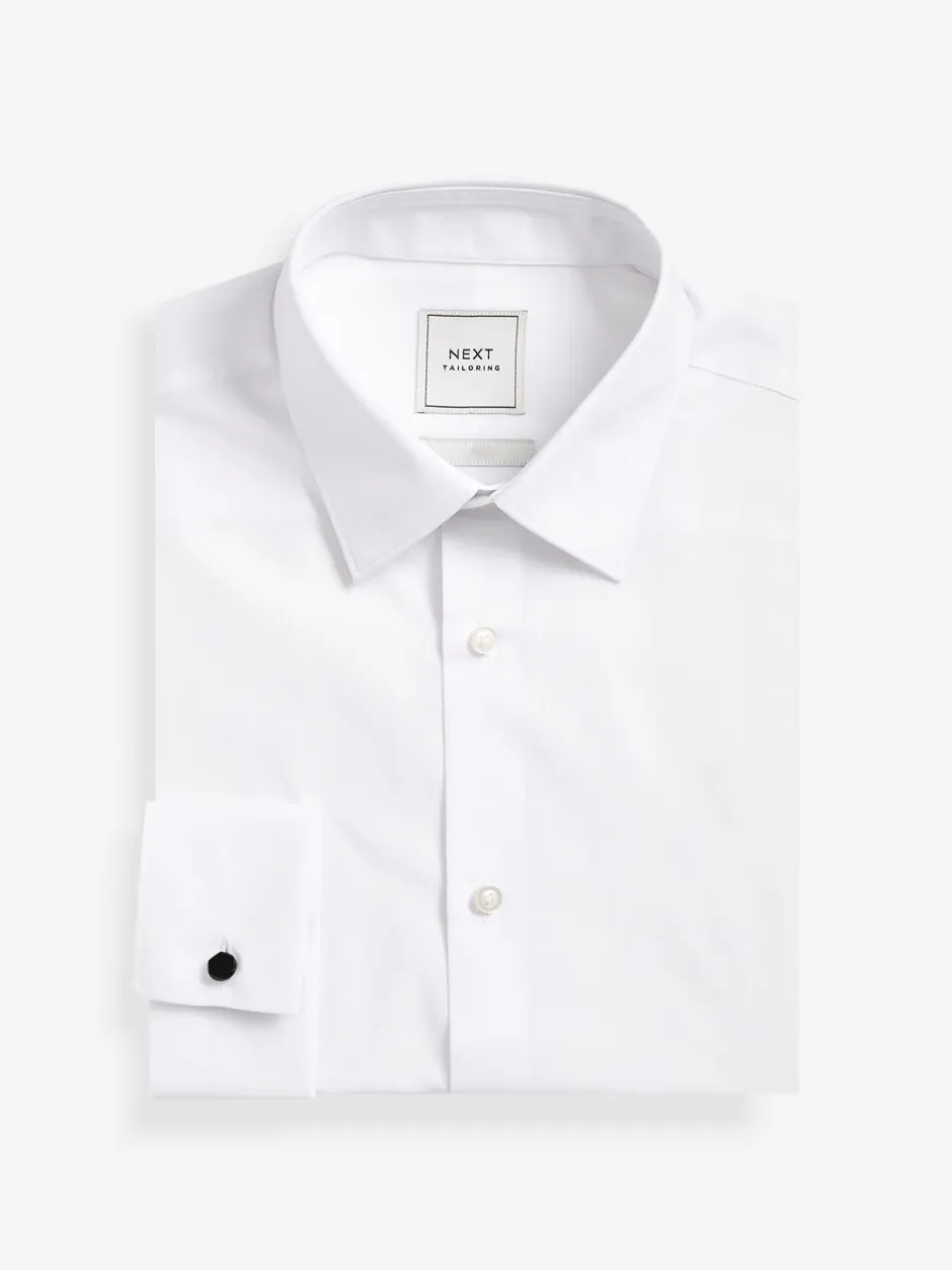 Formele Overhemden|Shirts|Next - Slim Fit - Strijkvrij net overhemd met dubbele manchet Wit
