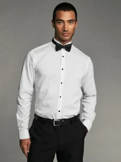 Formele Overhemden*Next Wit - Slim Fit - Textured Double Cuff Long Sleeve Shirt With Wing Collar And Bow Tie Pack