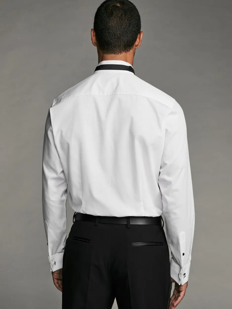 Formele Overhemden*Next Wit - Slim Fit - Textured Double Cuff Long Sleeve Shirt With Wing Collar And Bow Tie Pack